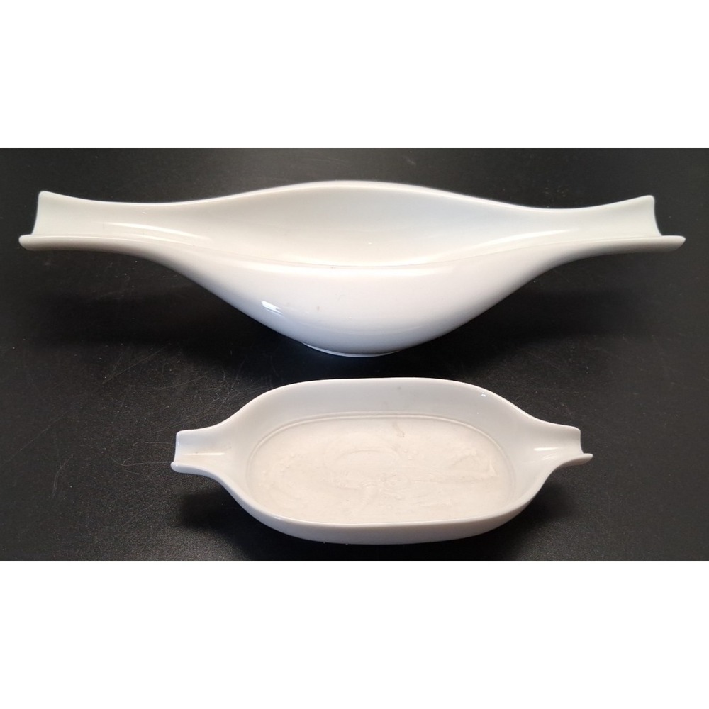 2 TAPIO WIRKKALA Mid-Century MCM 1970s porcelain dishes glossy white, Rosenthal